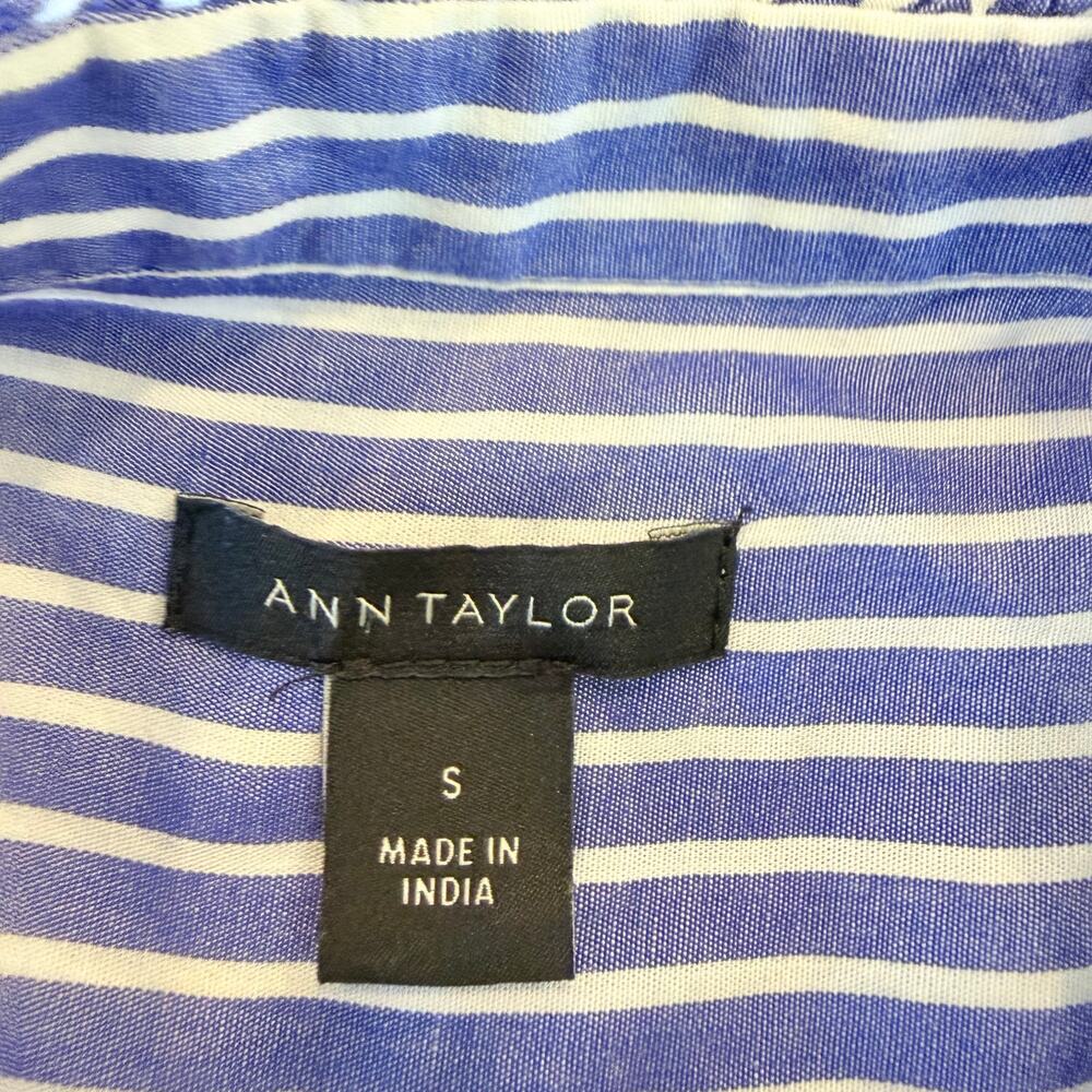 LOFT Ann Taylor Blue Stripe Pintuck Ruffle Sleeveless Blouse S - Picture 4 of 9